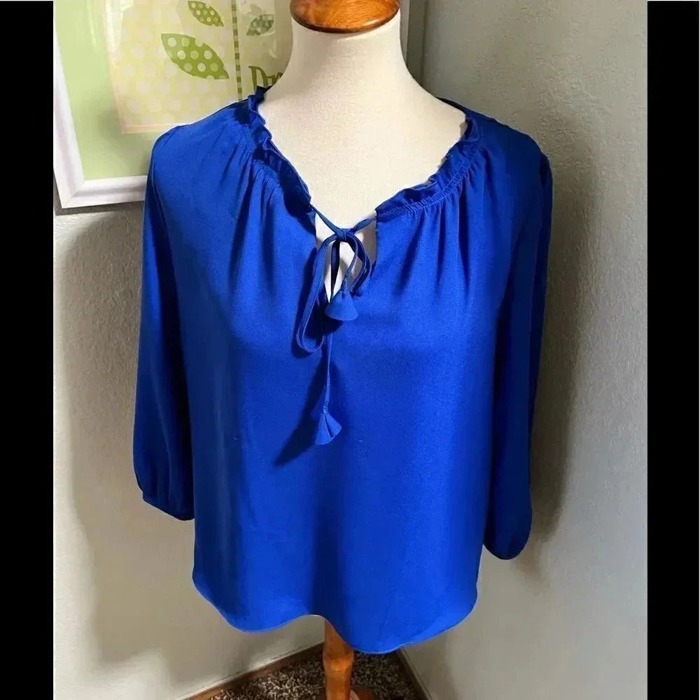 EUC Gibson ⭐️ Latimer Medium Cobalt nBlue Pheasant Blouse #73